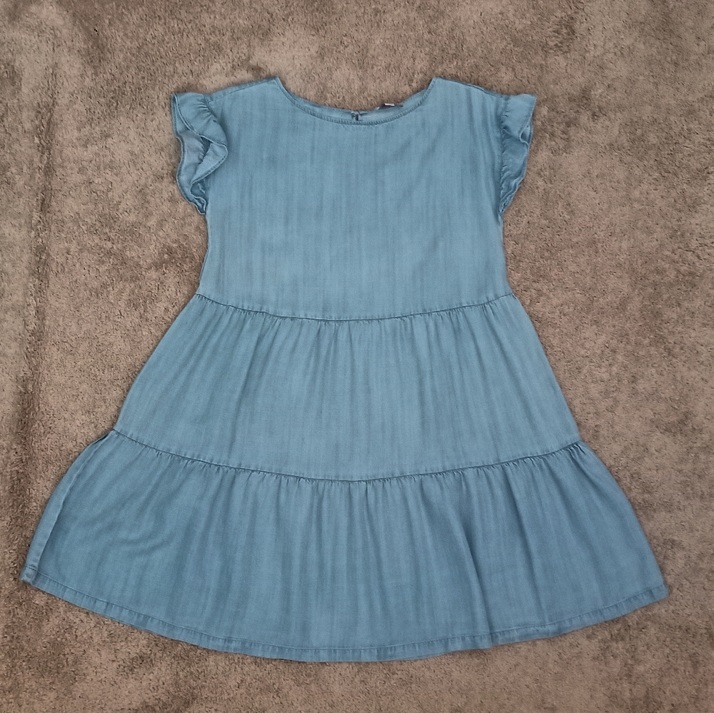 Loft Chambray Tiered Dress | sz S, blue